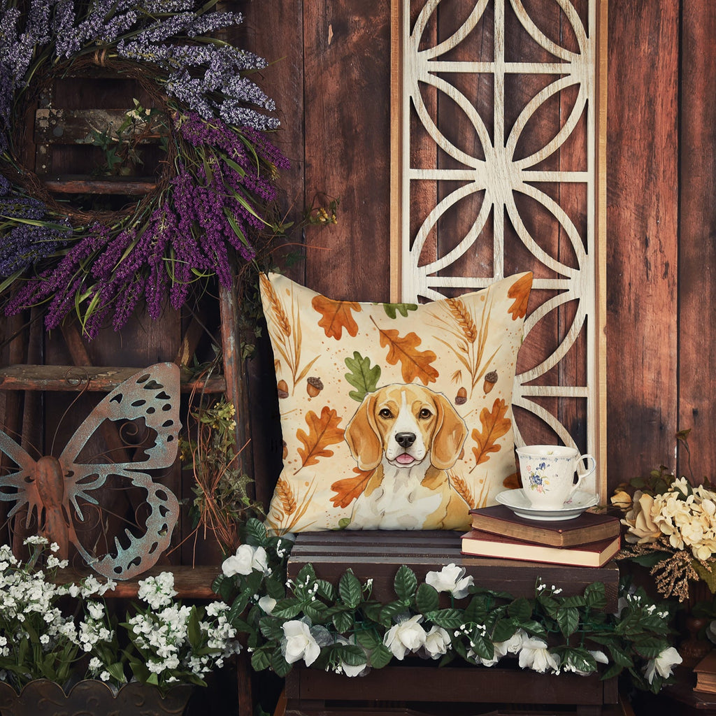 Lemon and White Beagle Heirloom Fall Decorative Throw Pillow 14x14 Indoor Outdoor Accent Cushion, Fabric Cover with Insert for Sofa, Bed, Porch & Living Room