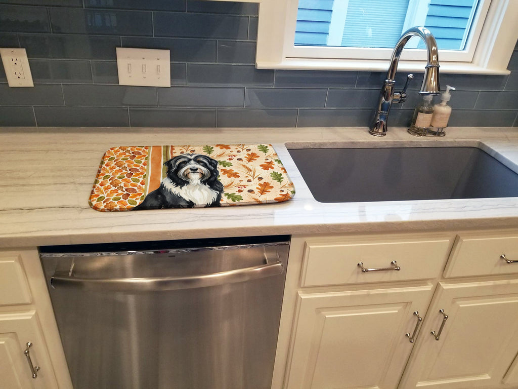 Black Bearded Collie Heirloom Fall Dish Drying Mat Absorbent Dish Drying Mat Pad for Kitchen Counter Dish Drainer Mat for Countertop, 14 x 21", Multicolor