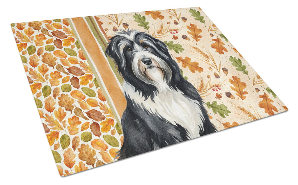 Black Bearded Collie Heirloom Fall Cutting Board Tempered Glass Kitchen Cutting Surface, Heat Resistant Chopping, Non-Slip Feet, Food Prep & Serving