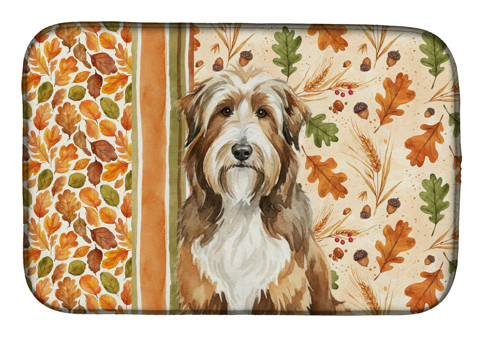 Brown Bearded Collie Heirloom Fall Dish Drying Mat Absorbent Dish Drying Mat Pad for Kitchen Counter Dish Drainer Mat for Countertop, 14 x 21", Multicolor