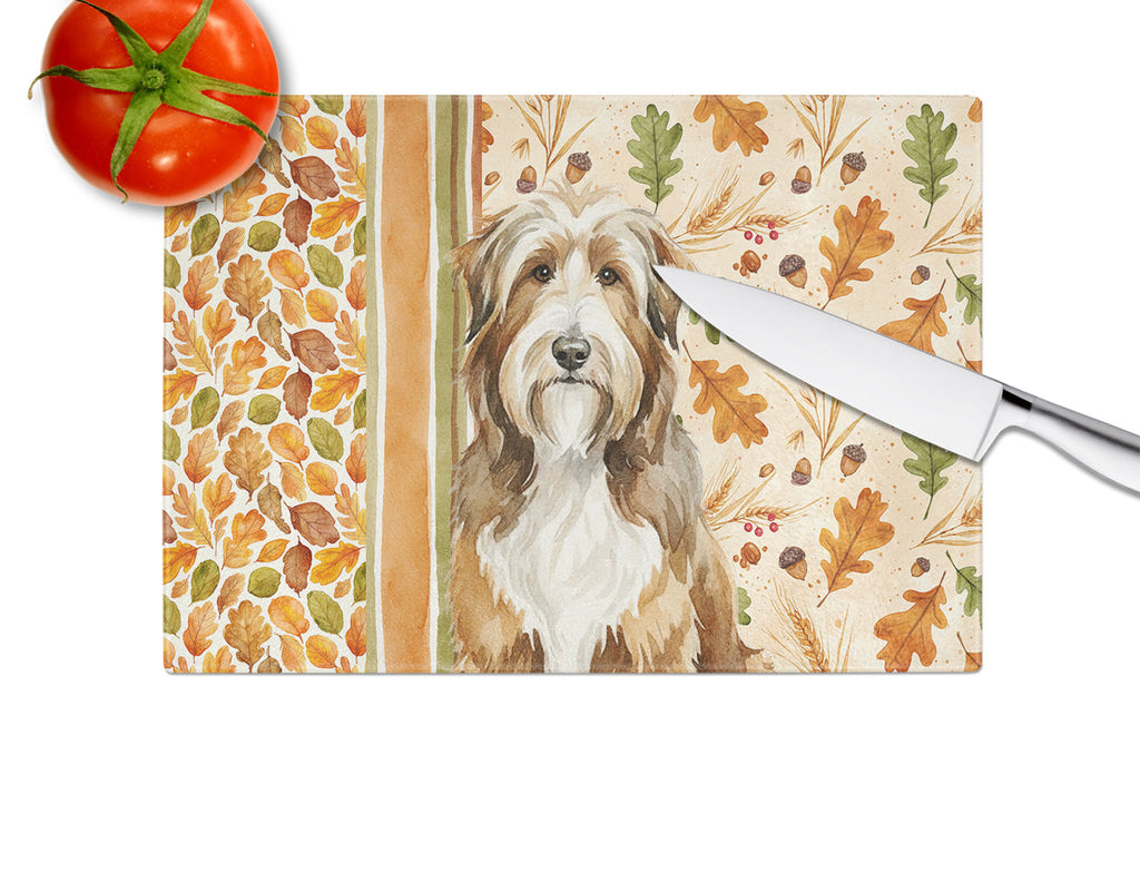 Brown Bearded Collie Heirloom Fall Cutting Board Tempered Glass Kitchen Cutting Surface, Heat Resistant Chopping, Non-Slip Feet, Food Prep & Serving