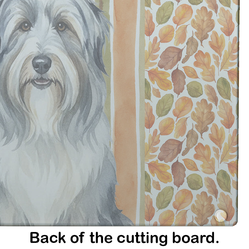 Bearded Collie Heirloom Fall Cutting Board Tempered Glass Kitchen Cutting Surface, Heat Resistant Chopping, Non-Slip Feet, Food Prep & Serving
