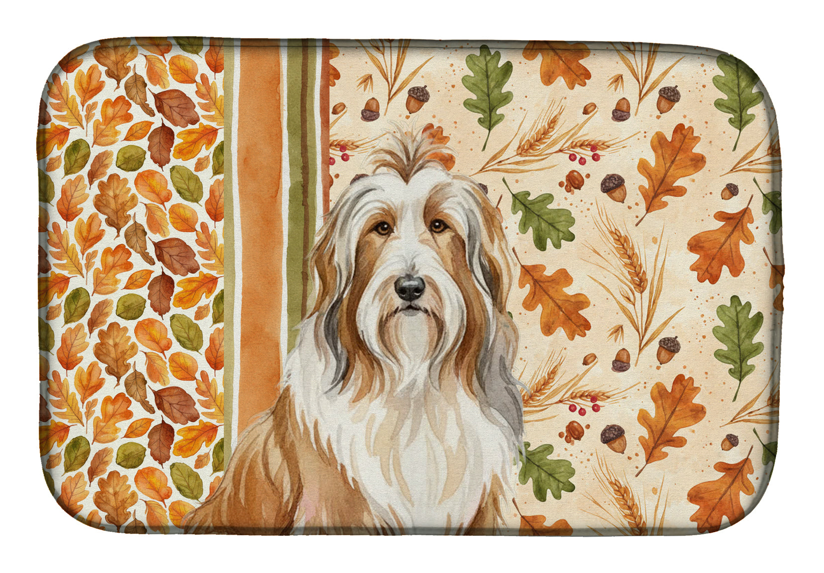 Fawn Bearded Collie Heirloom Fall Dish Drying Mat Absorbent Dish Drying Mat Pad for Kitchen Counter Dish Drainer Mat for Countertop, 14 x 21", Multicolor