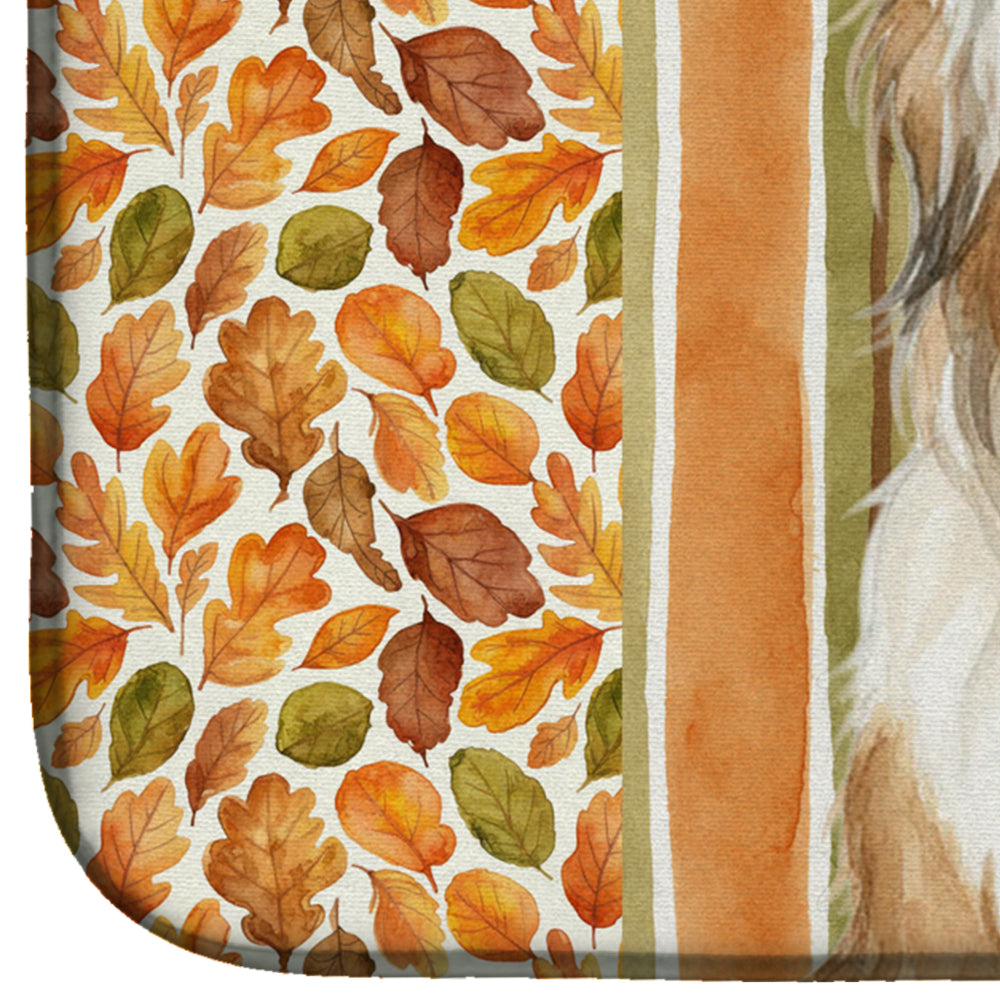 White and Tan Bearded Collie Heirloom Fall Dish Drying Mat Absorbent Dish Drying Mat Pad for Kitchen Counter Dish Drainer Mat for Countertop, 14 x 21", Multicolor