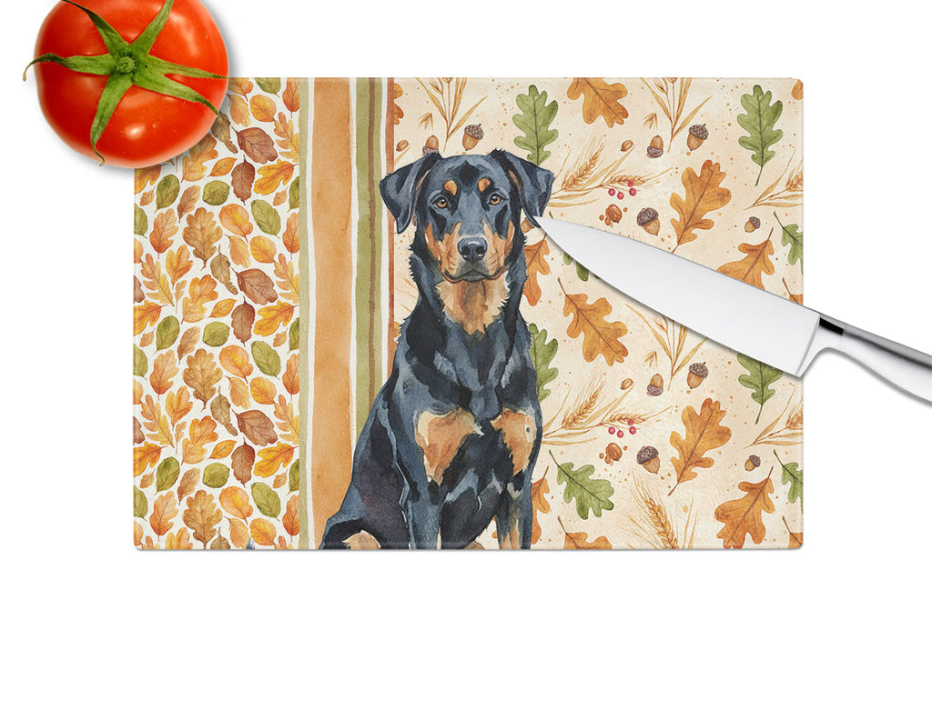 Beauceron Heirloom Fall Cutting Board Tempered Glass Kitchen Cutting Surface, Heat Resistant Chopping, Non-Slip Feet, Food Prep & Serving