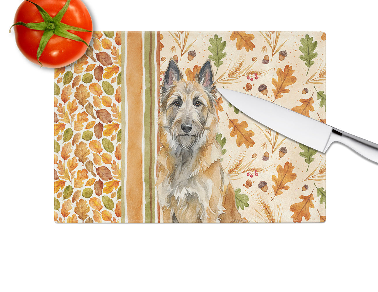 Belgian Laekenois Heirloom Fall Cutting Board Tempered Glass Kitchen Cutting Surface, Heat Resistant Chopping, Non-Slip Feet, Food Prep & Serving