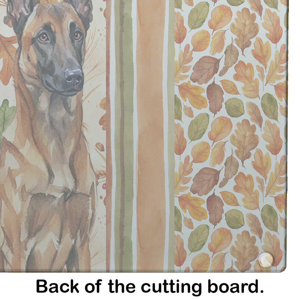 Mahogany Belgian Malinois Heirloom Fall Cutting Board Tempered Glass Kitchen Cutting Surface, Heat Resistant Chopping, Non-Slip Feet, Food Prep & Serving