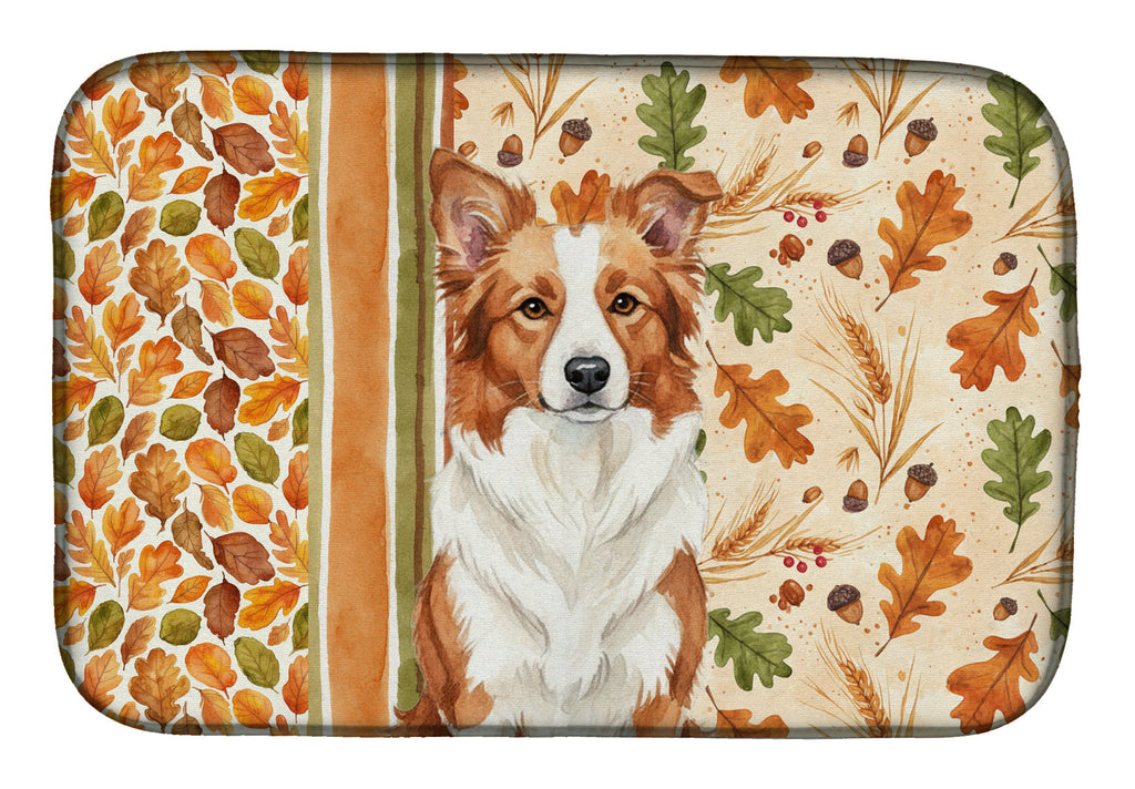 Red and White Border Collie Heirloom Fall Dish Drying Mat Absorbent Dish Drying Mat Pad for Kitchen Counter Dish Drainer Mat for Countertop, 14 x 21", Multicolor
