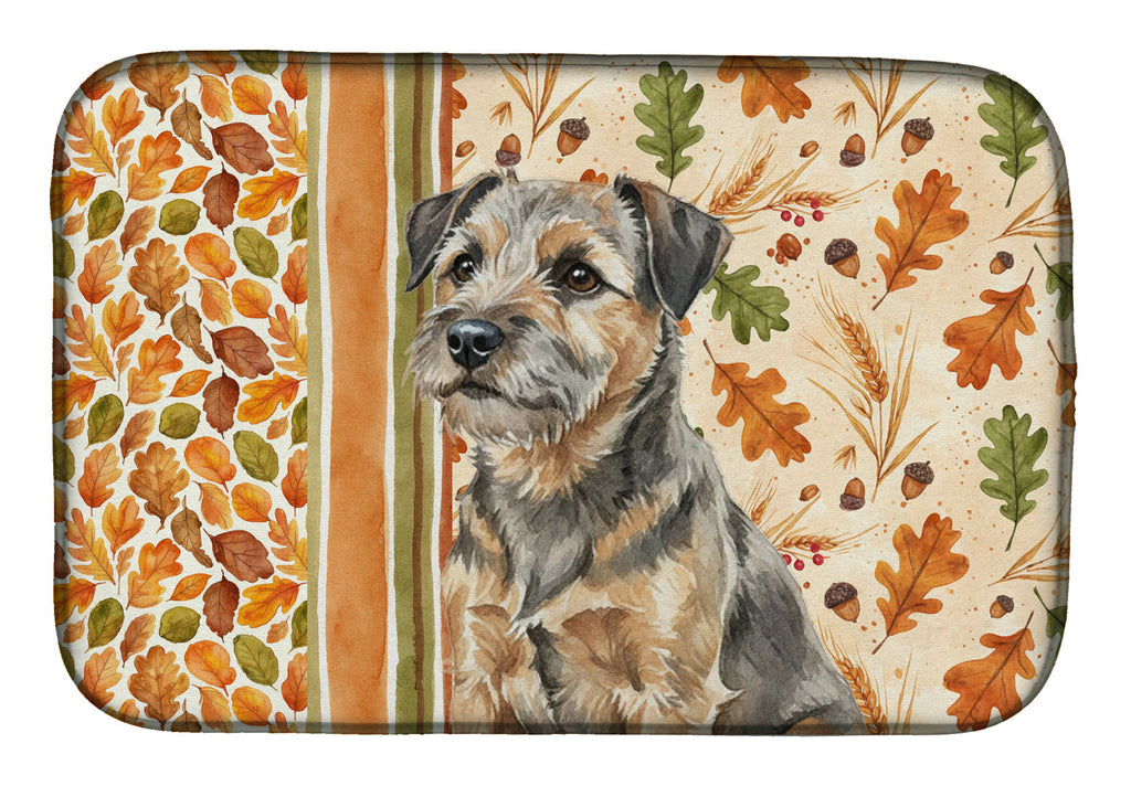 Grizzle and Tan Border Terrier Heirloom Fall Dish Drying Mat Absorbent Dish Drying Mat Pad for Kitchen Counter Dish Drainer Mat for Countertop, 14 x 21", Multicolor
