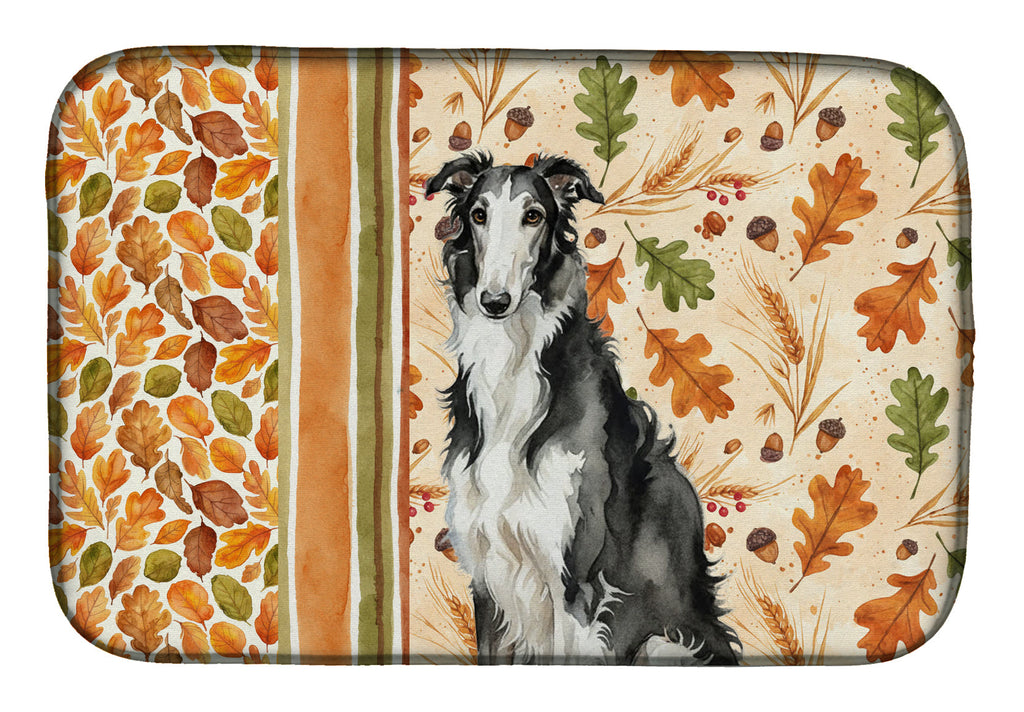 Black and White Borzoi Heirloom Fall Dish Drying Mat Absorbent Dish Drying Mat Pad for Kitchen Counter Dish Drainer Mat for Countertop, 14 x 21", Multicolor