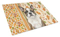 Brindle Boston Terrier Heirloom Fall Cutting Board Tempered Glass Kitchen Cutting Surface, Heat Resistant Chopping, Non-Slip Feet, Food Prep & Serving