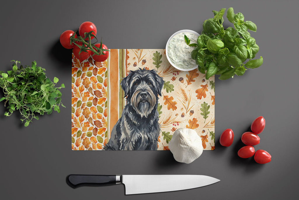 Bouvier des Flandres Heirloom Fall Cutting Board Tempered Glass Kitchen Cutting Surface, Heat Resistant Chopping, Non-Slip Feet, Food Prep & Serving