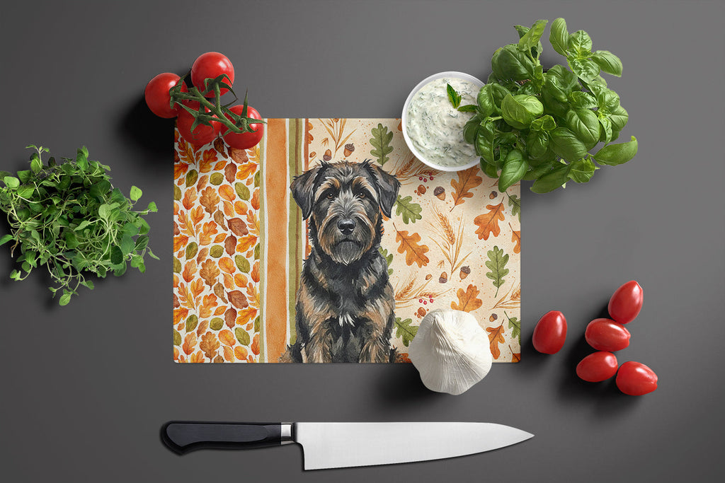 Brindle Bouvier des Flandres Heirloom Fall Cutting Board Tempered Glass Kitchen Cutting Surface, Heat Resistant Chopping, Non-Slip Feet, Food Prep & Serving