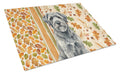 Gray Bouvier des Flandres Heirloom Fall Cutting Board Tempered Glass Kitchen Cutting Surface, Heat Resistant Chopping, Non-Slip Feet, Food Prep & Serving