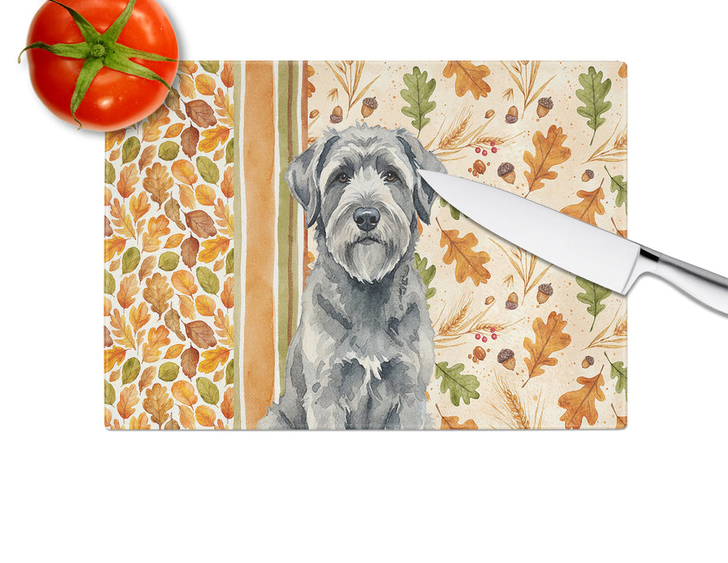Gray Bouvier des Flandres Heirloom Fall Cutting Board Tempered Glass Kitchen Cutting Surface, Heat Resistant Chopping, Non-Slip Feet, Food Prep & Serving