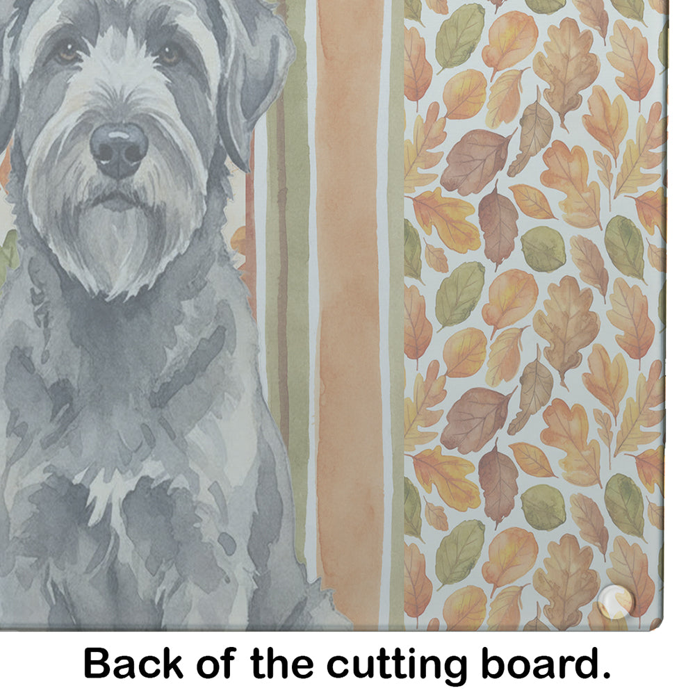 Gray Bouvier des Flandres Heirloom Fall Cutting Board Tempered Glass Kitchen Cutting Surface, Heat Resistant Chopping, Non-Slip Feet, Food Prep & Serving