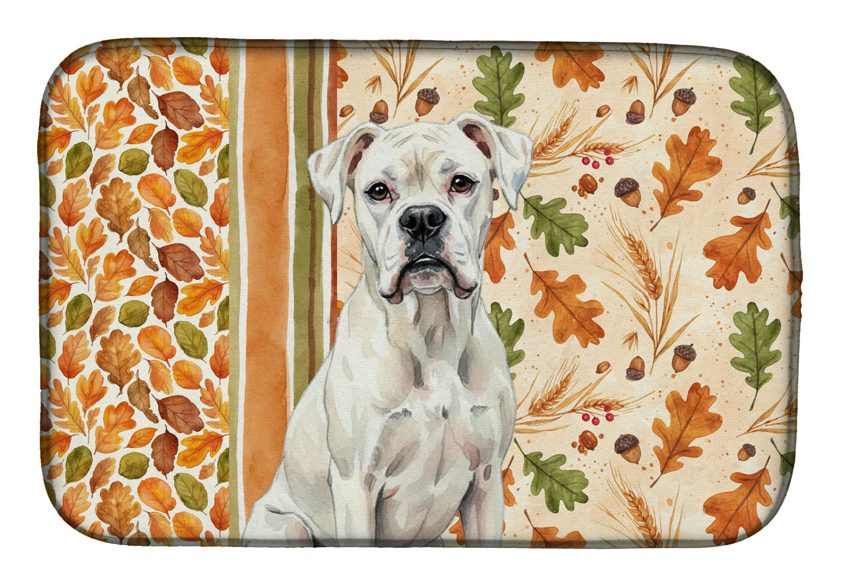 White Boxer Heirloom Fall Dish Drying Mat Absorbent Dish Drying Mat Pad for Kitchen Counter Dish Drainer Mat for Countertop, 14 x 21", Multicolor