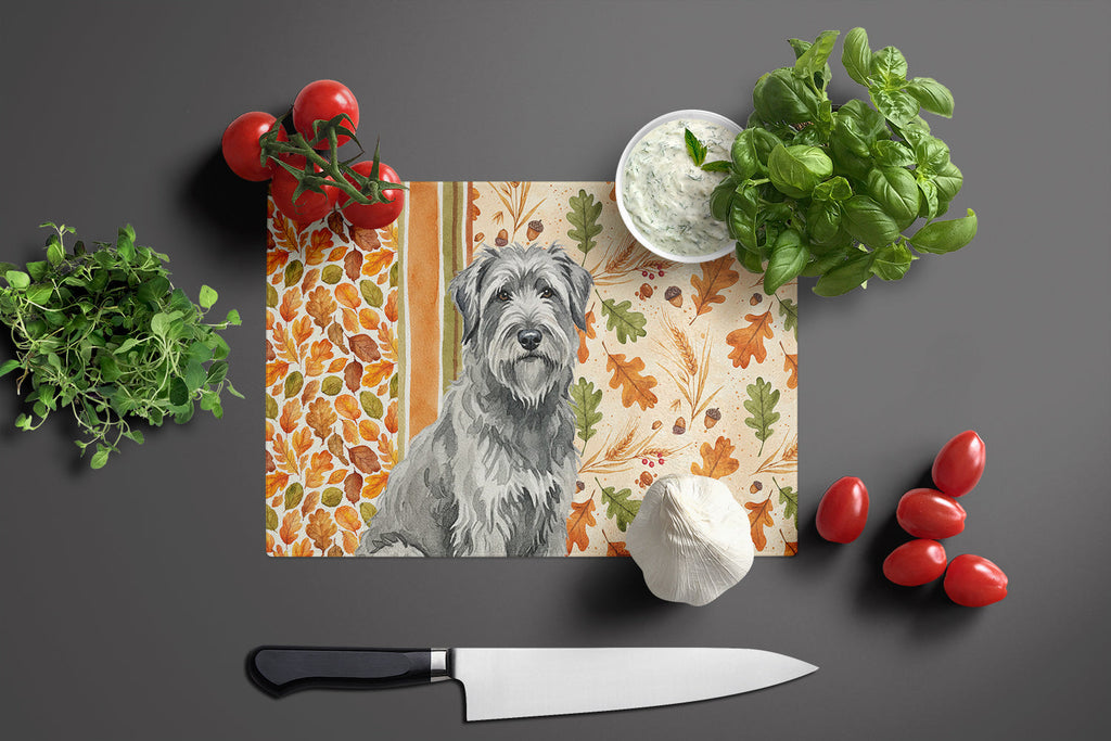 Gray Briard Heirloom Fall Cutting Board Tempered Glass Kitchen Cutting Surface, Heat Resistant Chopping, Non-Slip Feet, Food Prep & Serving