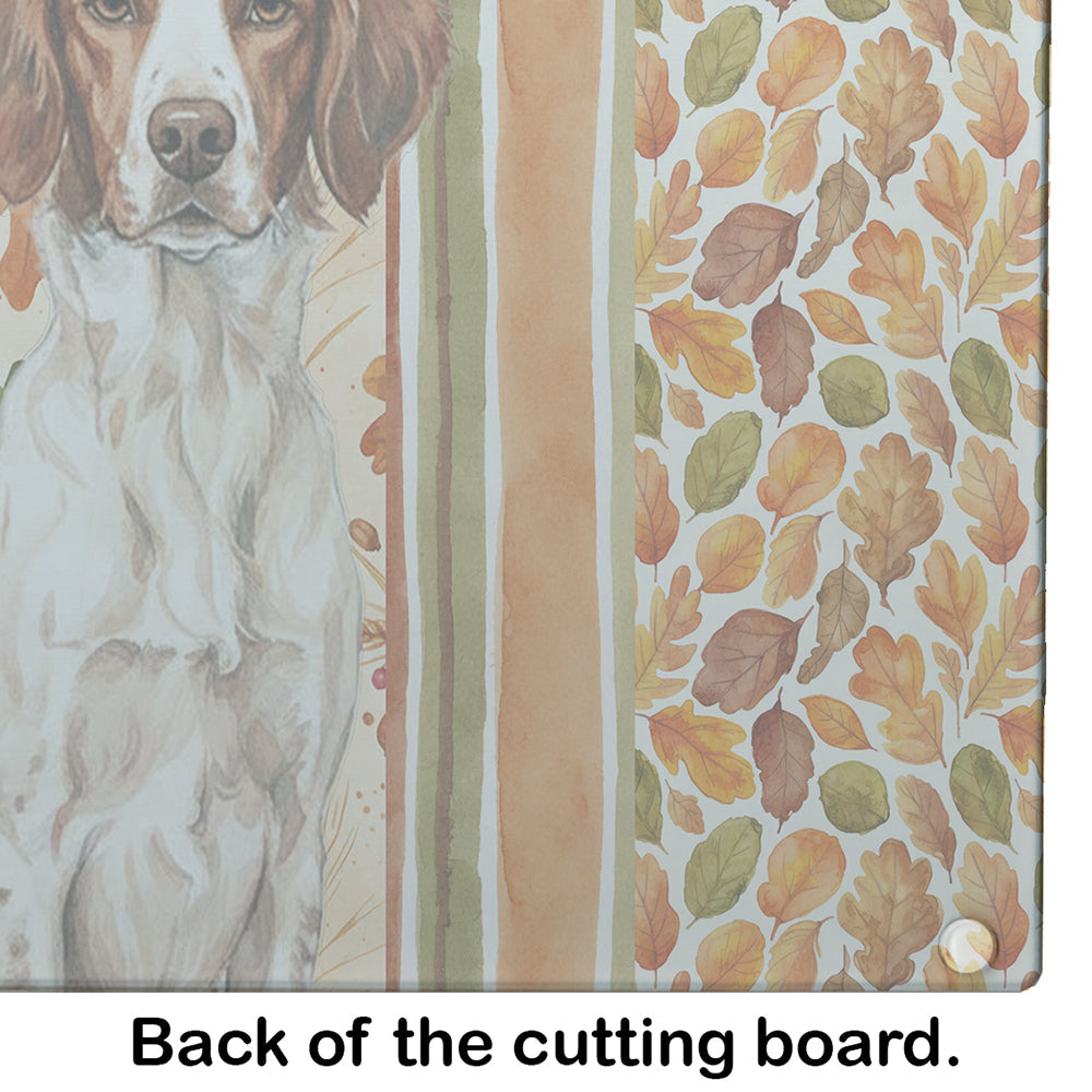 Liver and White Brittany Heirloom Fall Cutting Board Tempered Glass Kitchen Cutting Surface, Heat Resistant Chopping, Non-Slip Feet, Food Prep & Serving