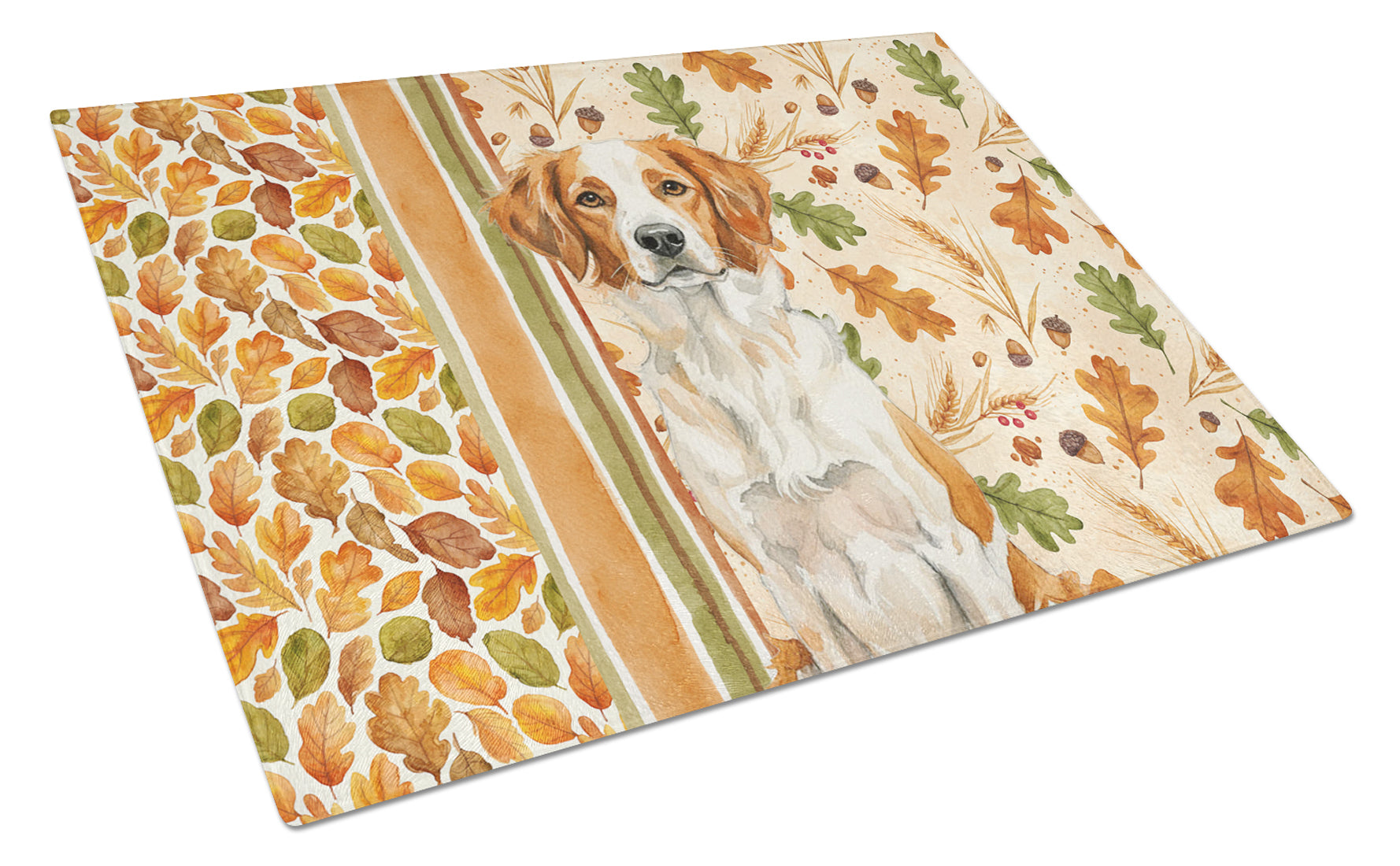 Orange and White Brittany Heirloom Fall Cutting Board Tempered Glass Kitchen Cutting Surface, Heat Resistant Chopping, Non-Slip Feet, Food Prep & Serving
