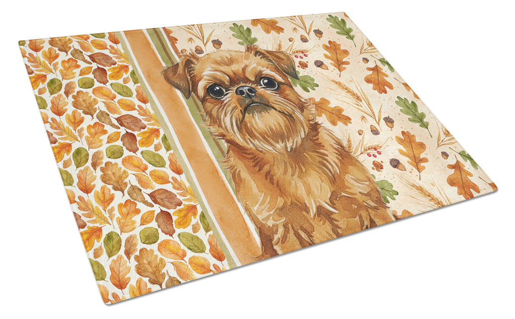 Belge Brussels Griffon Heirloom Fall Cutting Board Tempered Glass Kitchen Cutting Surface, Heat Resistant Chopping, Non-Slip Feet, Food Prep & Serving