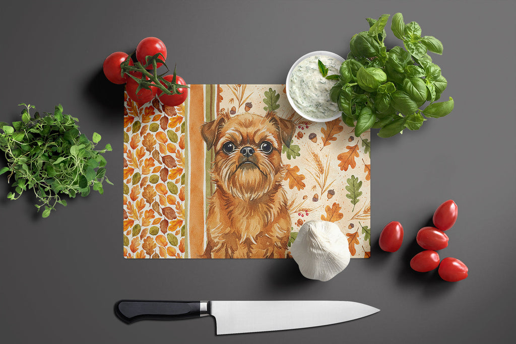 Belge Brussels Griffon Heirloom Fall Cutting Board Tempered Glass Kitchen Cutting Surface, Heat Resistant Chopping, Non-Slip Feet, Food Prep & Serving