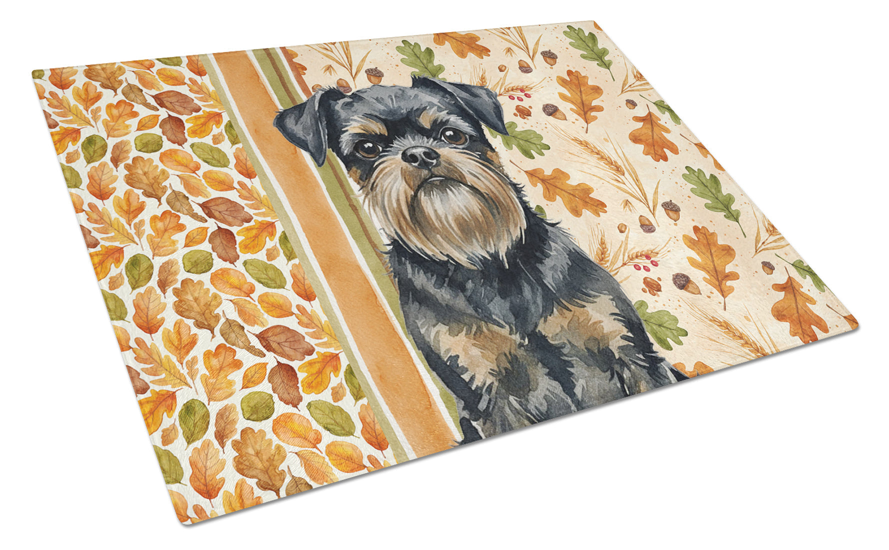 Black and Tan Brussels Griffon Heirloom Fall Cutting Board Tempered Glass Kitchen Cutting Surface, Heat Resistant Chopping, Non-Slip Feet, Food Prep & Serving
