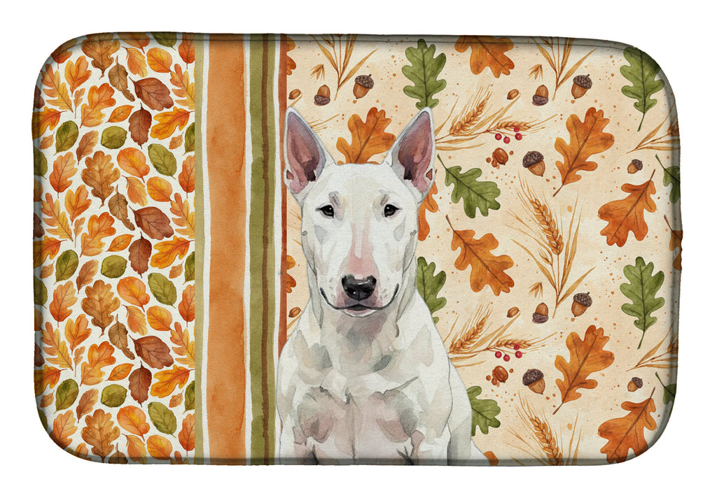 White Bull Terrier Heirloom Fall Dish Drying Mat Absorbent Dish Drying Mat Pad for Kitchen Counter Dish Drainer Mat for Countertop, 14 x 21", Multicolor