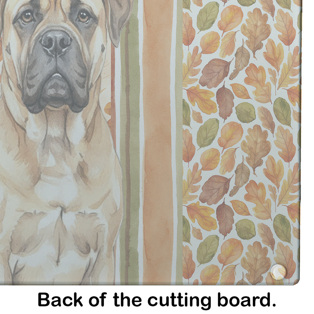 Bullmastiff Heirloom Fall Cutting Board Tempered Glass Kitchen Cutting Surface, Heat Resistant Chopping, Non-Slip Feet, Food Prep & Serving