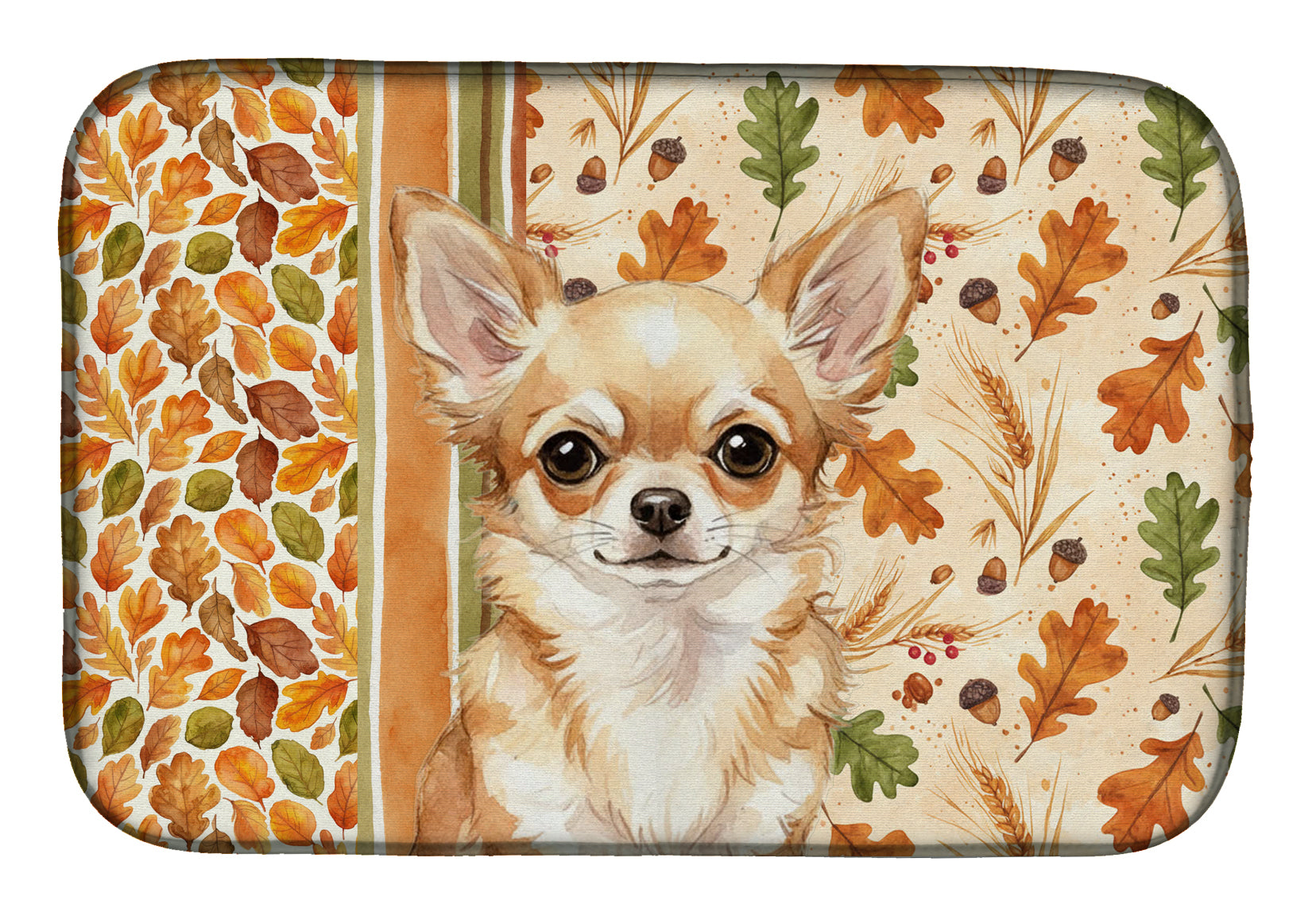Fawn Chihuahua Heirloom Fall Dish Drying Mat Absorbent Dish Drying Mat Pad for Kitchen Counter Dish Drainer Mat for Countertop, 14 x 21", Multicolor