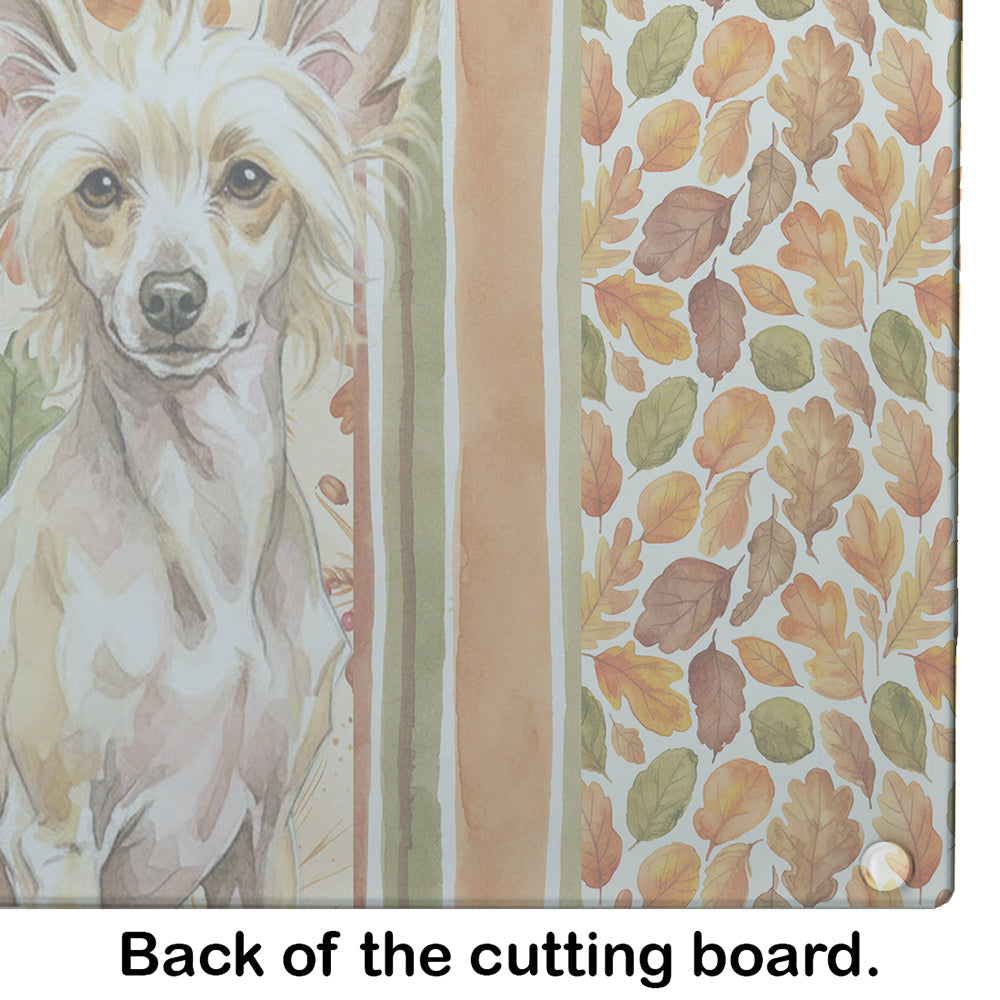 Hairless Palomino Chinese Crested Heirloom Fall Cutting Board Tempered Glass Kitchen Cutting Surface, Heat Resistant Chopping, Non-Slip Feet, Food Prep & Serving