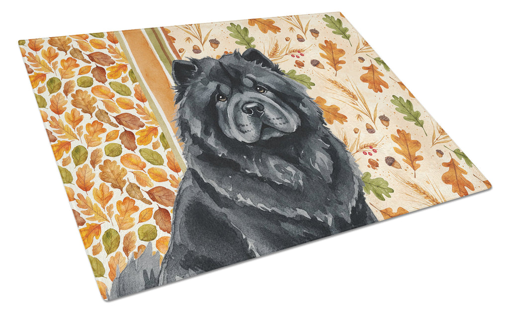 Black Chow Chow Heirloom Fall Cutting Board Tempered Glass Kitchen Cutting Surface, Heat Resistant Chopping, Non-Slip Feet, Food Prep & Serving