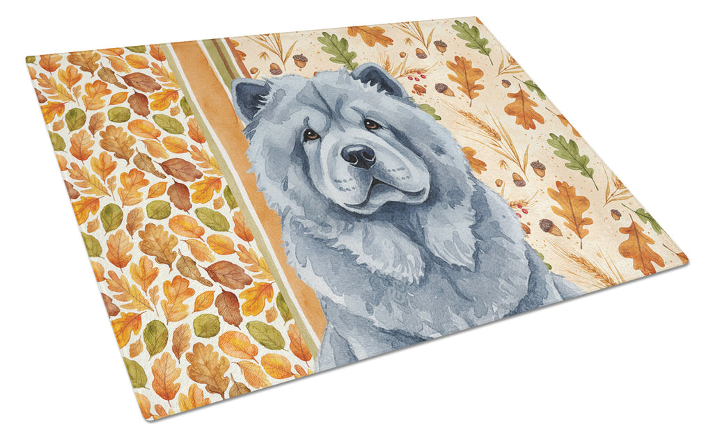 Blue Chow Chow Heirloom Fall Cutting Board Tempered Glass Kitchen Cutting Surface, Heat Resistant Chopping, Non-Slip Feet, Food Prep & Serving