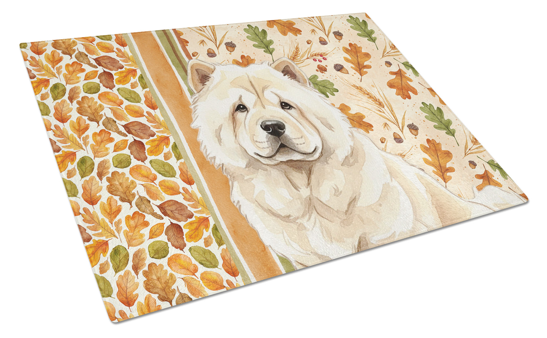 Cream Chow Chow Heirloom Fall Cutting Board Tempered Glass Kitchen Cutting Surface, Heat Resistant Chopping, Non-Slip Feet, Food Prep & Serving