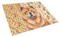 Red Chow Chow Heirloom Fall Cutting Board Tempered Glass Kitchen Cutting Surface, Heat Resistant Chopping, Non-Slip Feet, Food Prep & Serving