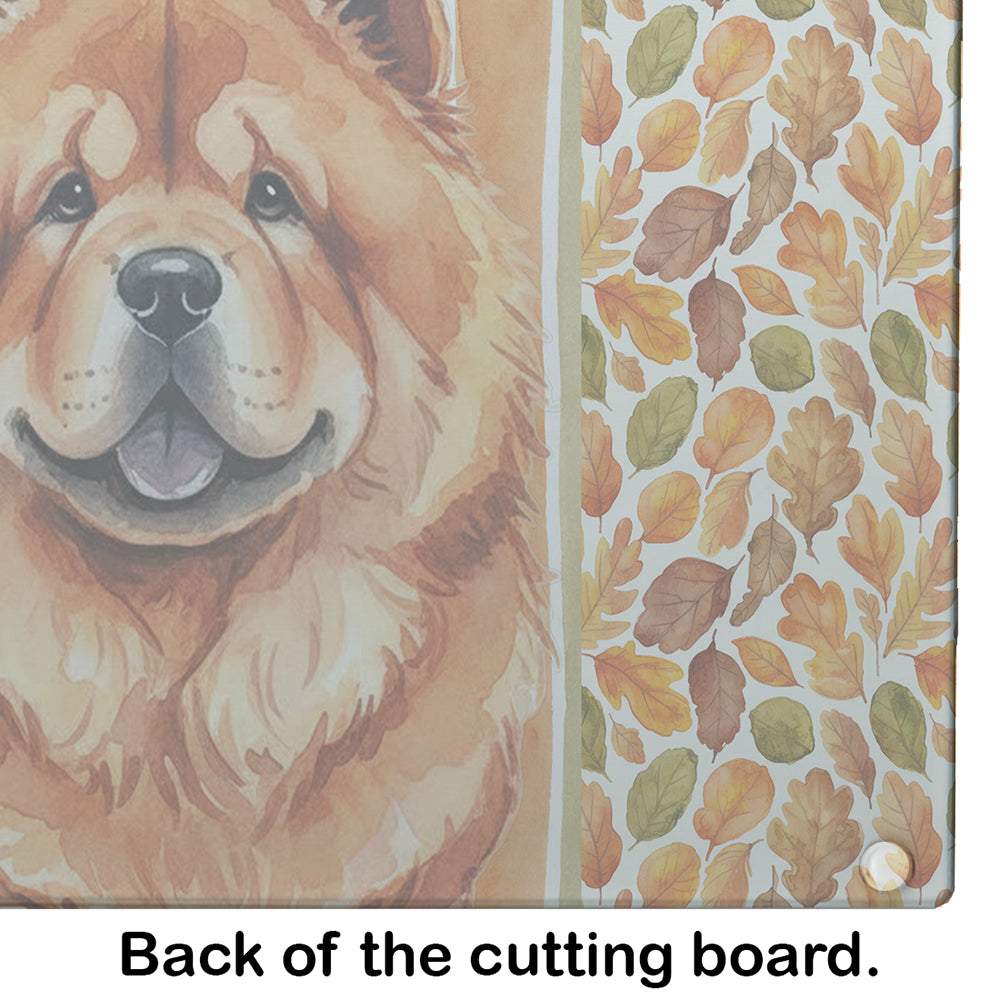 Red Chow Chow Heirloom Fall Cutting Board Tempered Glass Kitchen Cutting Surface, Heat Resistant Chopping, Non-Slip Feet, Food Prep & Serving