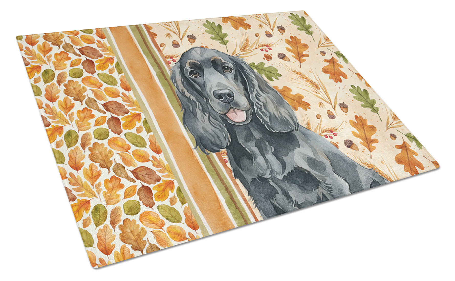 Black Cocker Spaniel Heirloom Fall Cutting Board Tempered Glass Kitchen Cutting Surface, Heat Resistant Chopping, Non-Slip Feet, Food Prep & Serving