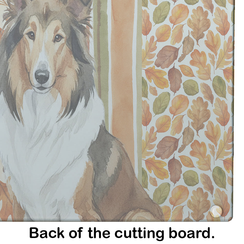 Sable Collie Heirloom Fall Cutting Board Tempered Glass Kitchen Cutting Surface, Heat Resistant Chopping, Non-Slip Feet, Food Prep & Serving