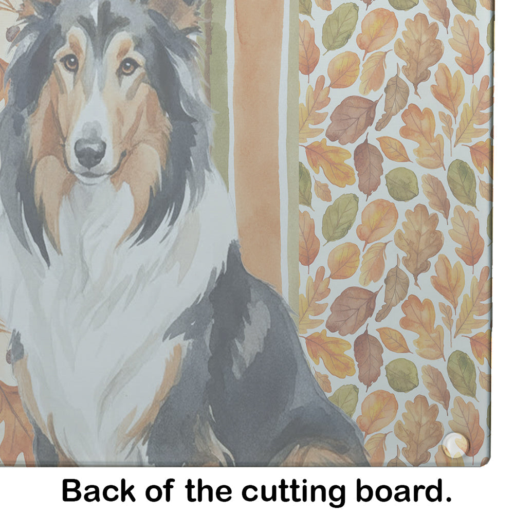 Tricolor Collie Heirloom Fall Cutting Board Tempered Glass Kitchen Cutting Surface, Heat Resistant Chopping, Non-Slip Feet, Food Prep & Serving