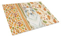 White Collie Heirloom Fall Cutting Board Tempered Glass Kitchen Cutting Surface, Heat Resistant Chopping, Non-Slip Feet, Food Prep & Serving
