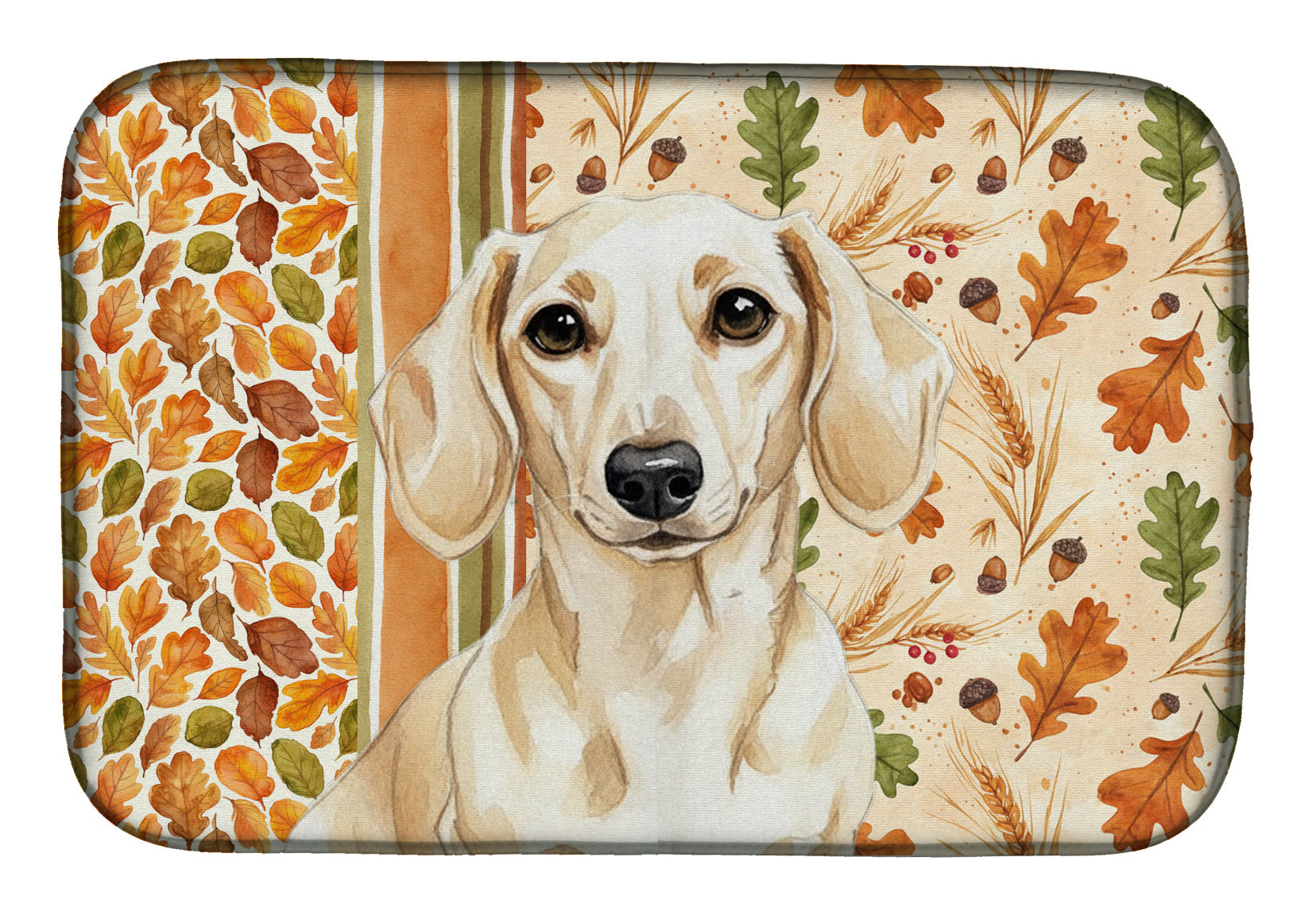 Cream Dachshund Heirloom Fall Dish Drying Mat Absorbent Dish Drying Mat Pad for Kitchen Counter Dish Drainer Mat for Countertop, 14 x 21", Multicolor