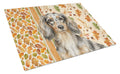 Longhaired Dapple Dachshund Heirloom Fall Cutting Board Tempered Glass Kitchen Cutting Surface, Heat Resistant Chopping, Non-Slip Feet, Food Prep & Serving
