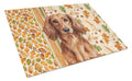 Longhaired Red Dachshund Heirloom Fall Cutting Board Tempered Glass Kitchen Cutting Surface, Heat Resistant Chopping, Non-Slip Feet, Food Prep & Serving