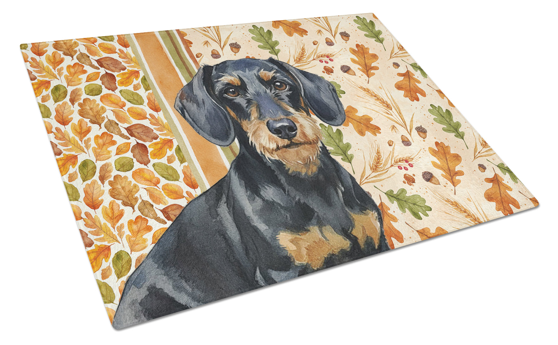 Wirehaired Black and Tan Dachshund Heirloom Fall Cutting Board Tempered Glass Kitchen Cutting Surface, Heat Resistant Chopping, Non-Slip Feet, Food Prep & Serving