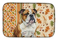 Brindle and White English Bulldog Heirloom Fall Dish Drying Mat Absorbent Dish Drying Mat Pad for Kitchen Counter Dish Drainer Mat for Countertop, 14 x 21", Multicolor
