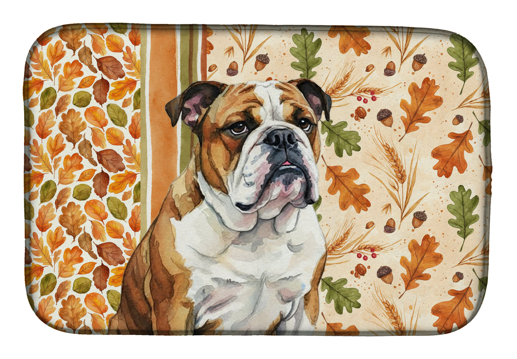 Brindle and White English Bulldog Heirloom Fall Dish Drying Mat Absorbent Dish Drying Mat Pad for Kitchen Counter Dish Drainer Mat for Countertop, 14 x 21", Multicolor