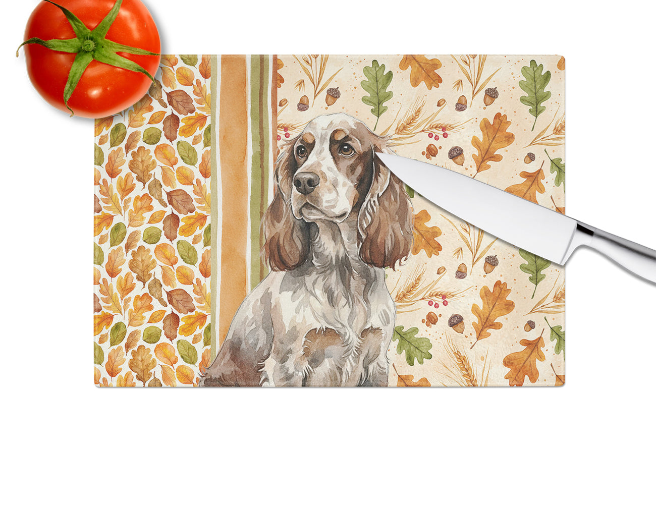 Liver Roan English Cocker Spaniel Heirloom Fall Cutting Board Tempered Glass Kitchen Cutting Surface, Heat Resistant Chopping, Non-Slip Feet, Food Prep & Serving