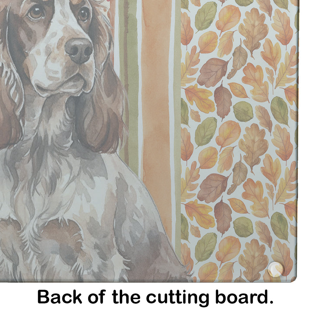 Liver Roan English Cocker Spaniel Heirloom Fall Cutting Board Tempered Glass Kitchen Cutting Surface, Heat Resistant Chopping, Non-Slip Feet, Food Prep & Serving