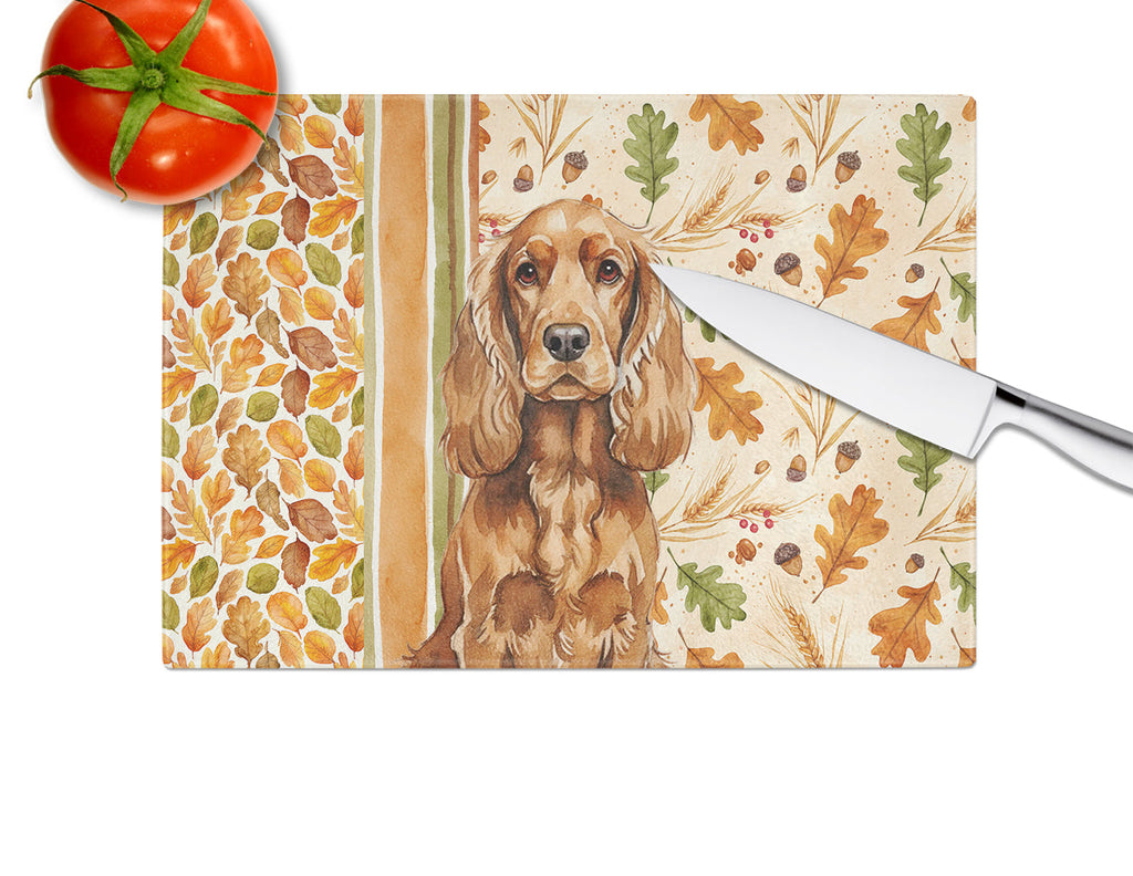 Red English Cocker Spaniel Heirloom Fall Cutting Board Tempered Glass Kitchen Cutting Surface, Heat Resistant Chopping, Non-Slip Feet, Food Prep & Serving