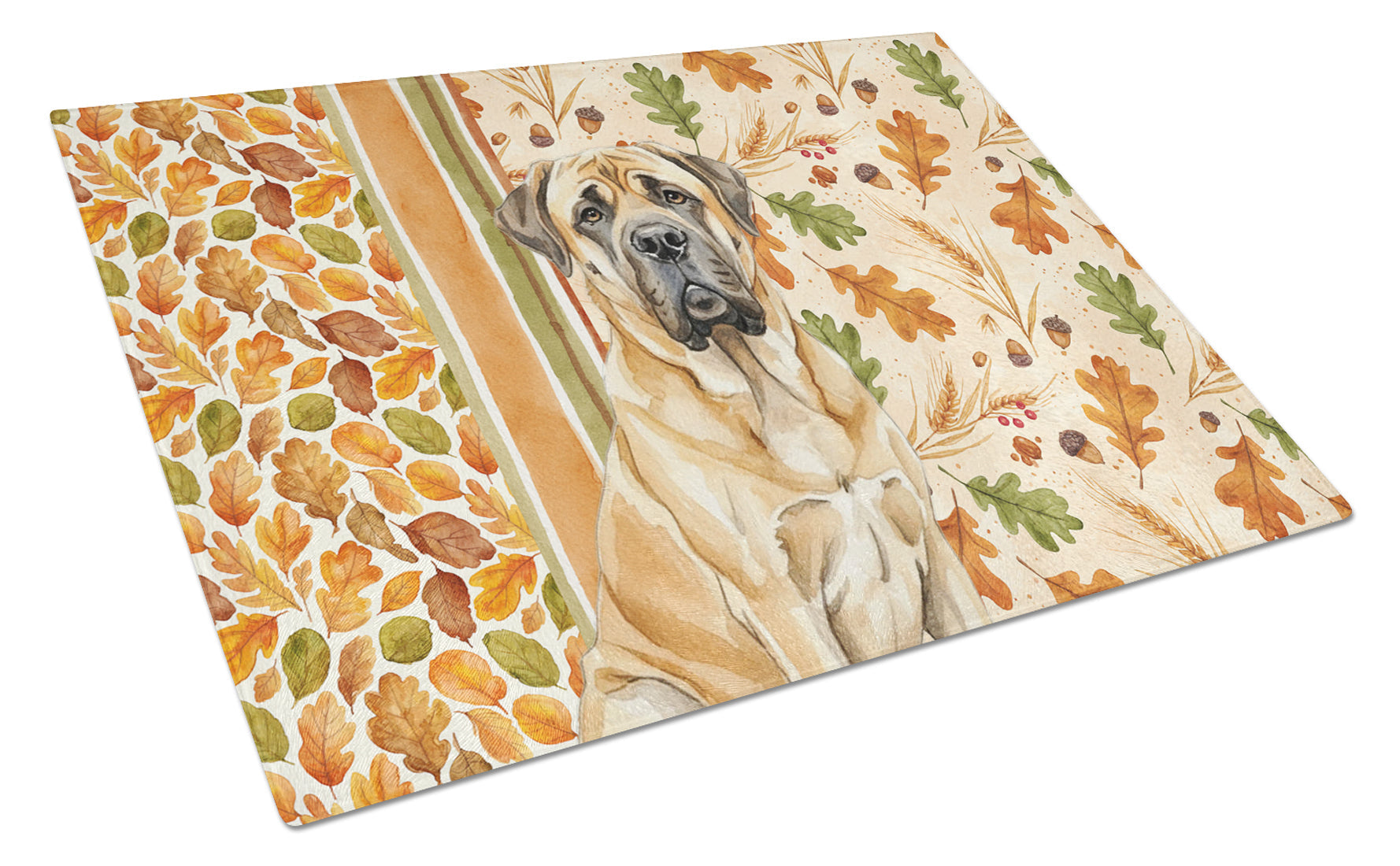 Fawn English Mastiff Heirloom Fall Cutting Board Tempered Glass Kitchen Cutting Surface, Heat Resistant Chopping, Non-Slip Feet, Food Prep & Serving